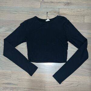 Garage Black Ribbed Long Sleeve Crop Top